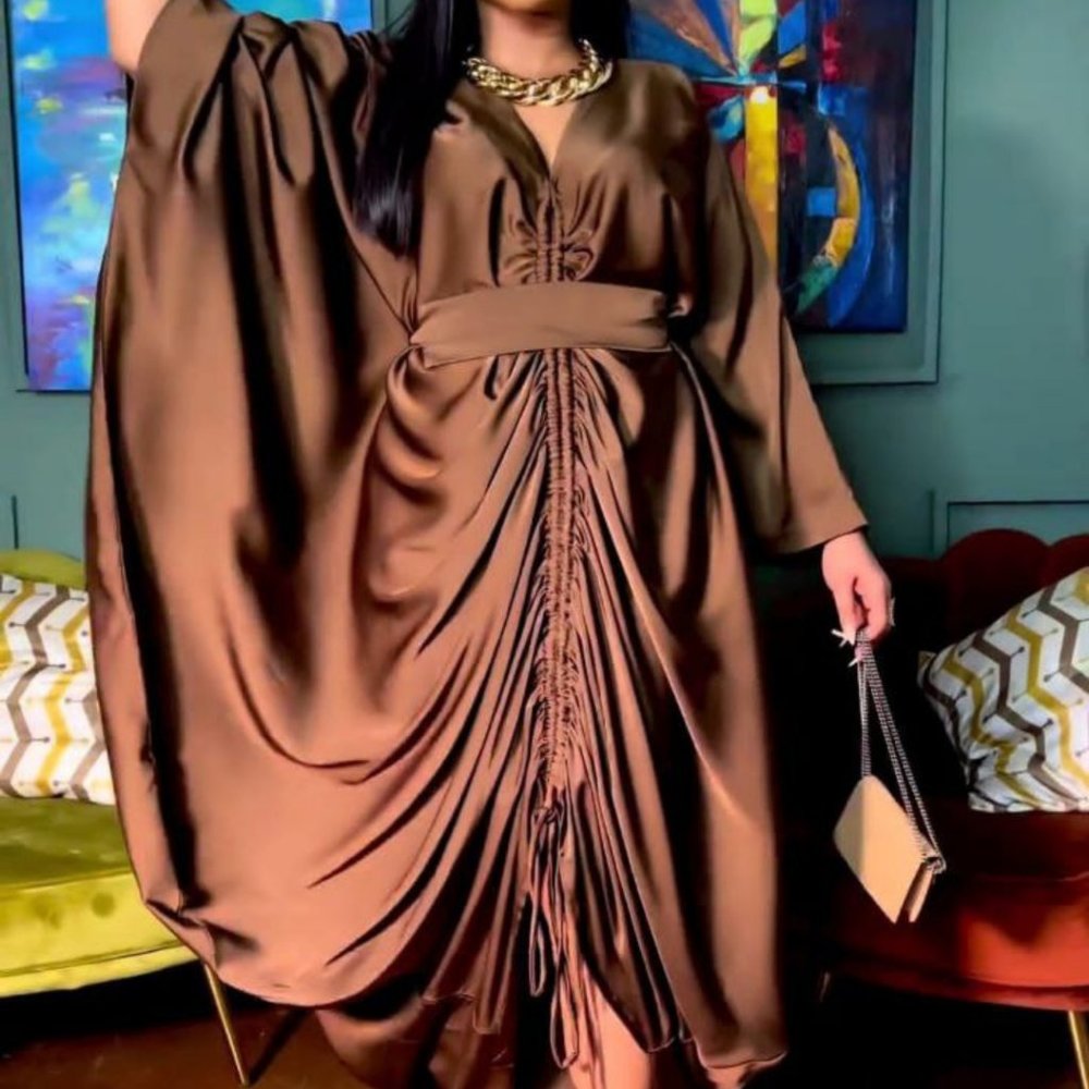 NWT - Sexy & Stylish Front Ruched Brown Dress